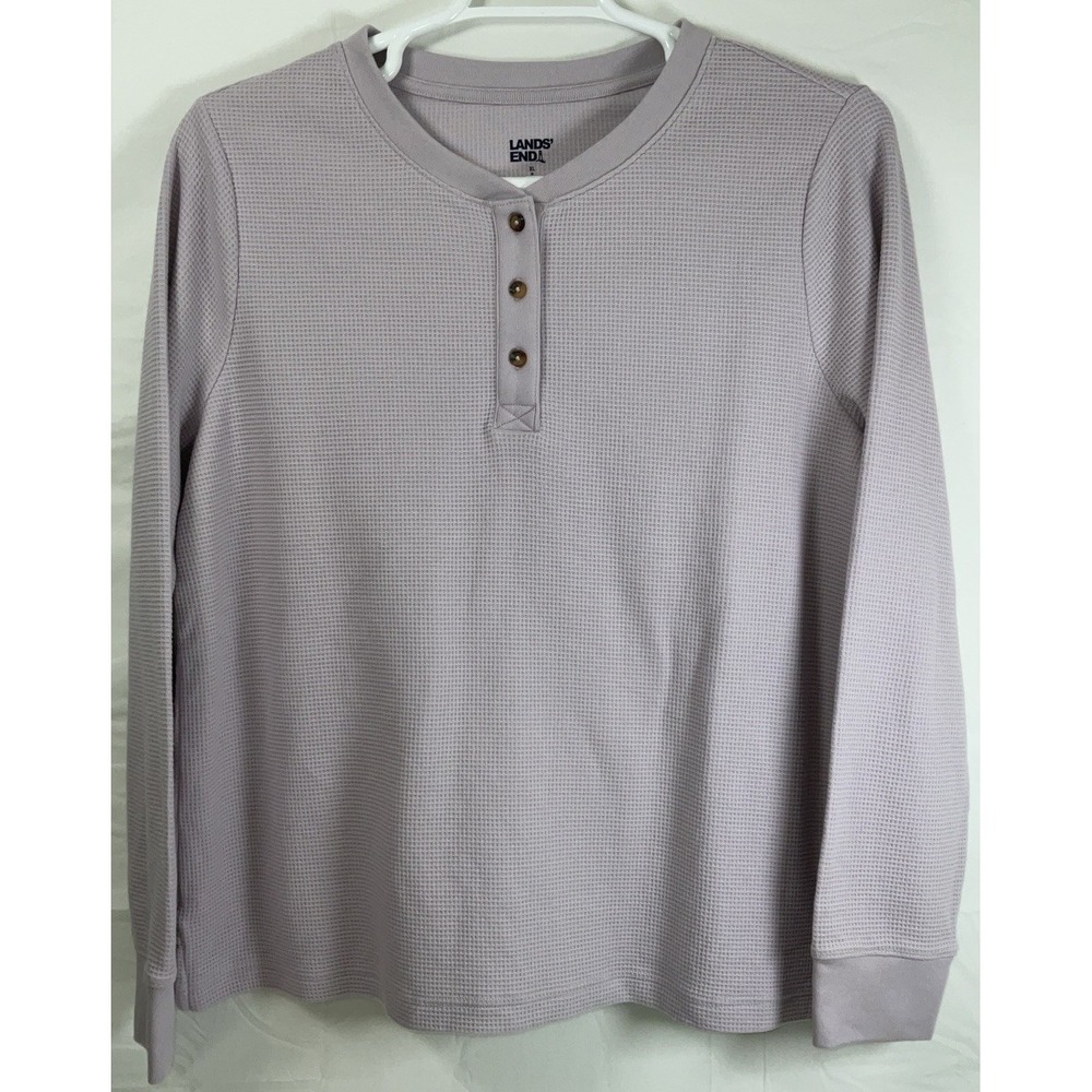 NWOT Women's Lands' End Long Sleeve Waffle Knit Henley Shirt Light Lavender - XL